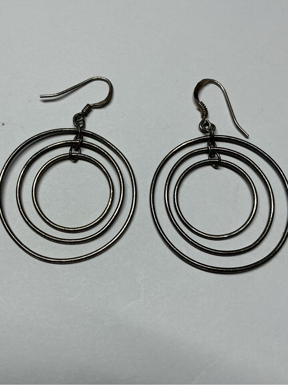 Sterling Silver Triple Hoop Dangle Earrings. 2 inches long